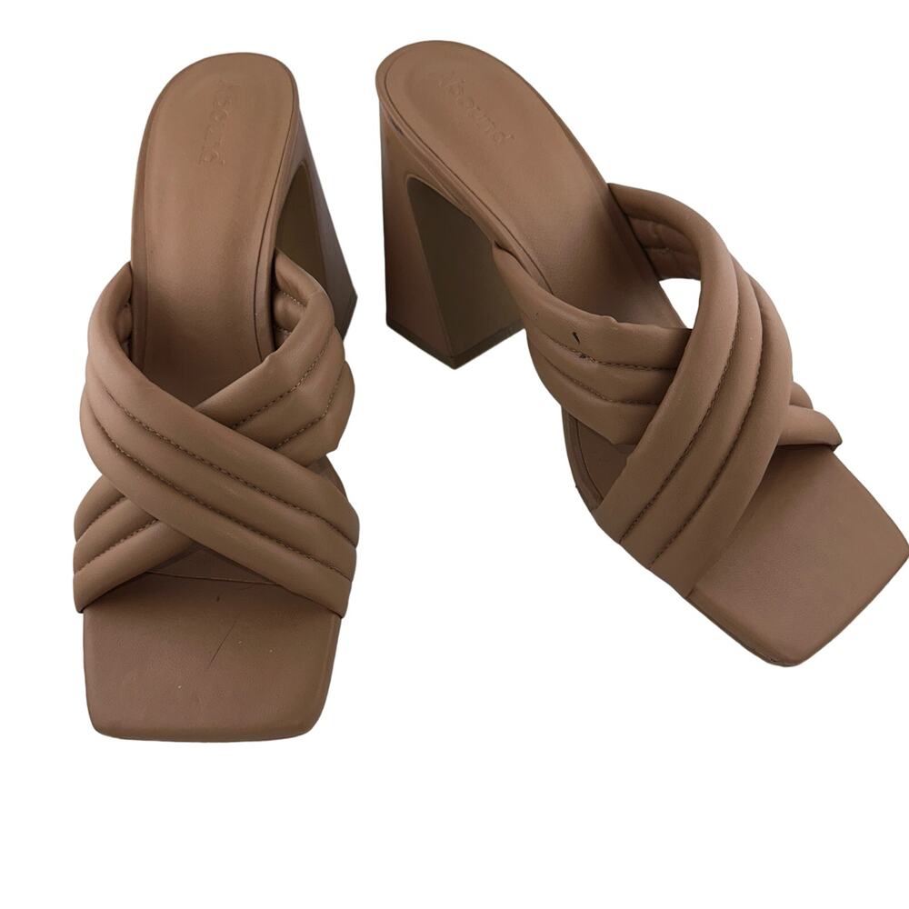 Nordstrom Abound Beige Pearl Cross Band Sandal Block Slide Mule Heel Size 10M